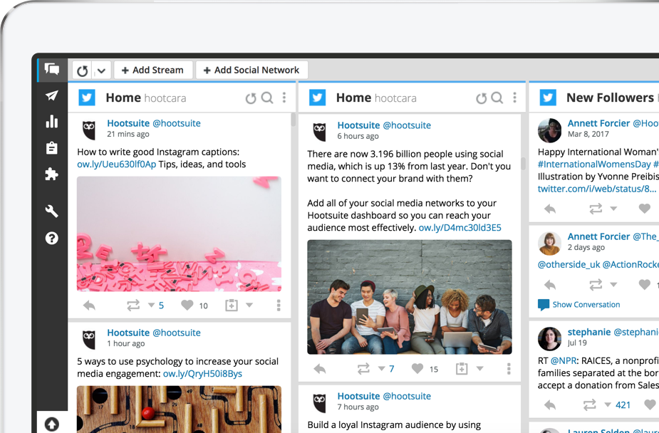 Streams on Hootsuite's dashboard