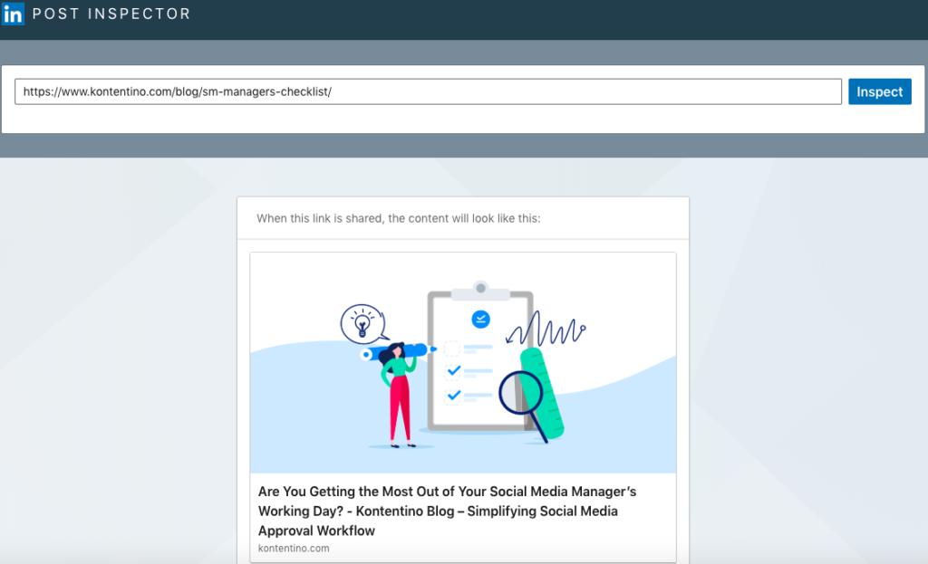 Link preview on LinkedIn with Post Inspector