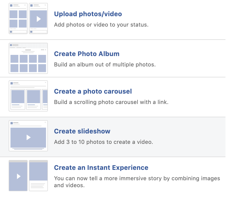 Facebook tricks for slideshows in feed
